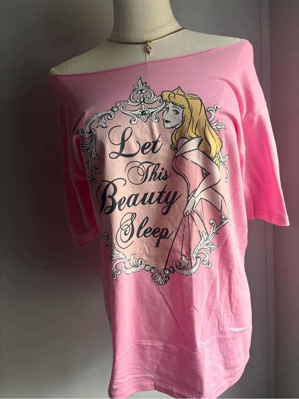 Disney Pink Off-Shoulder sleeping beauty Graphic Tee